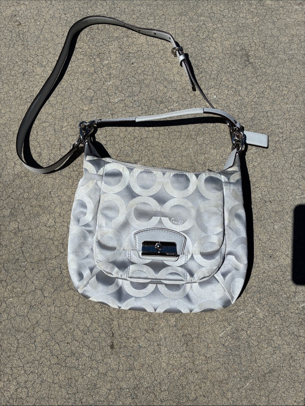 Coach 19331 Silver y2k Kristen sateen op art Signature Crossbody Shoulder Bag
